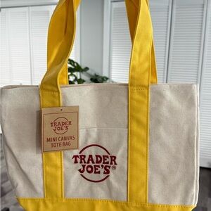Trader Joe's Yellow and Cream Mini Canvas Tote Bag